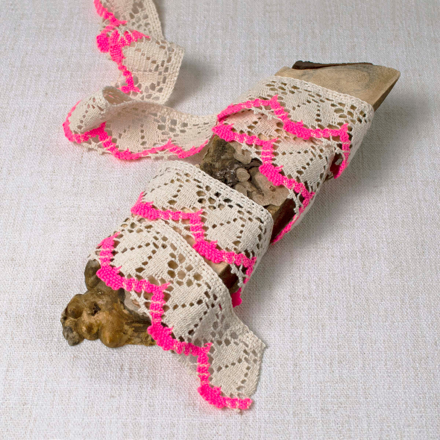 Electric Pink on Ecru Lace