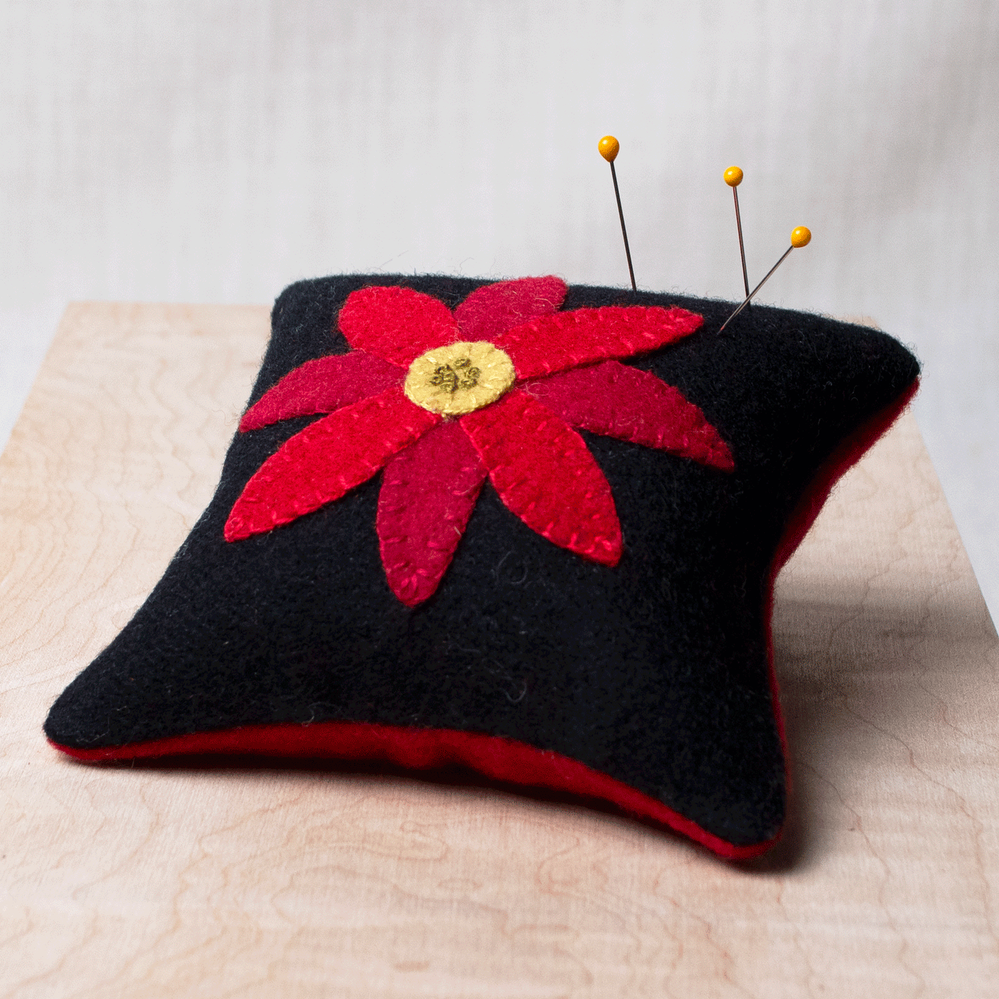 Poinsettia Wool Pincushion ford-embellish-trims Pin Cushion.