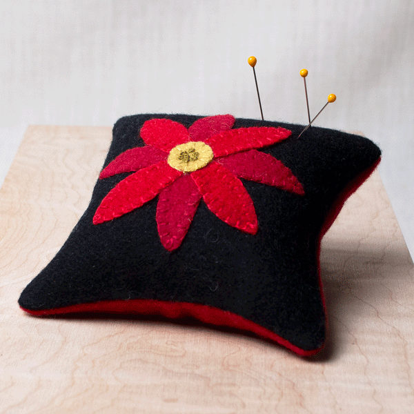 Poinsettia Wool Pincushion ford-embellish-trims Pin Cushion.