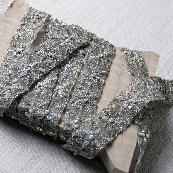 Embroidered Antique Silver Trim with Sequins & Pearls ford-embellish-trims Trim.