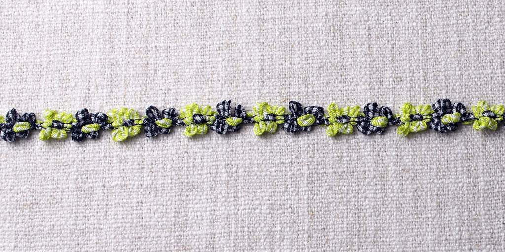 Chartreuse & Black Gingham Scrunchy Flowers ford-embellish-trims Trim.